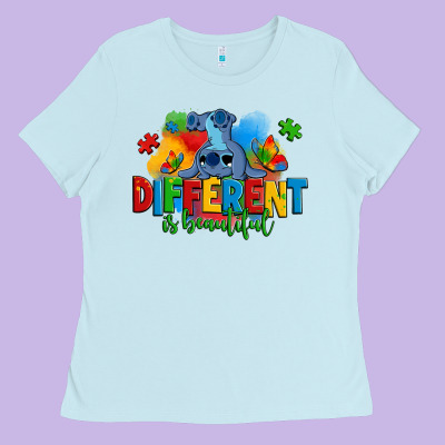 Different Is Beautiful Autism Stitch Ladies Tee Designed By Zillion Design Studio