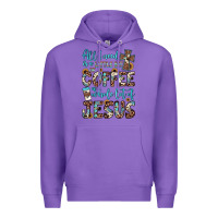 Purple all i need is a little bit of coffee and o whole lot of jesus Premium Hoodie - JahusDesignShop