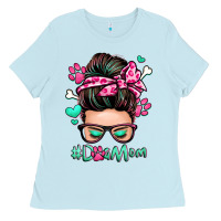Baby Blue dog mom messy bun Ladies Tee - Zillion Design Studio