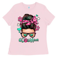 Bubblegum Pink dog mom messy bun Ladies Tee - Zillion Design Studio