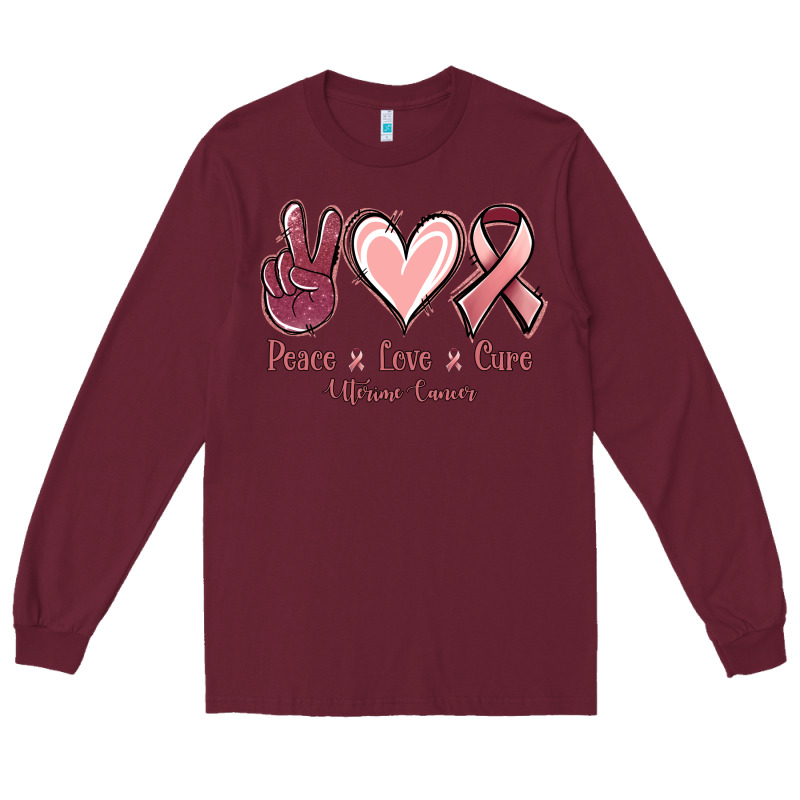 Peace Love Cure Uterine Cancer Long Sleeve Tee by NancyCooperArtShop | Teevron