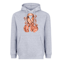Heather Grey Uterine Cancer peach ribbon with boxing gloves Heavyweight Hoodie - NancyCooperArtShop