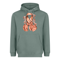 Sage Uterine Cancer peach ribbon with boxing gloves Heavyweight Hoodie - NancyCooperArtShop
