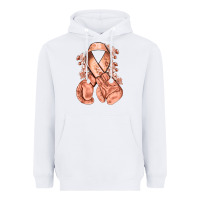 White Uterine Cancer peach ribbon with boxing gloves Heavyweight Hoodie - NancyCooperArtShop