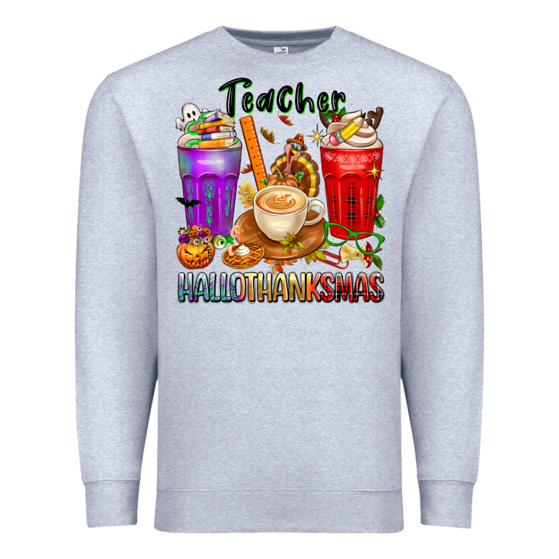 Hallothanksmas Teacher Premium Sweatshirt by texasbilliewilder | Teevron