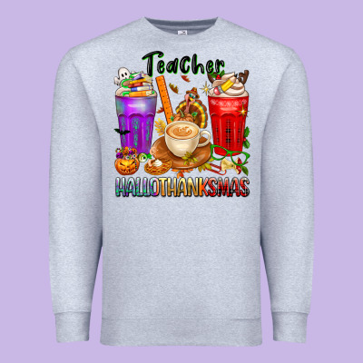 Hallothanksmas Teacher Premium Sweatshirt Designed By Texasbilliewilder