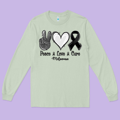 Peace Love Cure Melanoma Cancer Long Sleeve Tee Designed By Nancycooperartshop