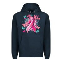 Navy Breast Cancer ribbon Cancer Awareness Premium Hoodie - HowdyJamesFarm