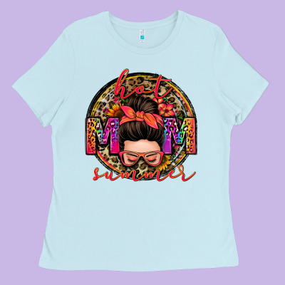 Hot Mom Summer Messy Bun Ladies Tee Designed By Zillion Design Studio