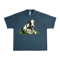 Midnight Navy holstein cow sitting Urban Heavy Tee - LillyAllenDesigns