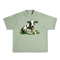 Oil Green holstein cow sitting Urban Heavy Tee - LillyAllenDesigns