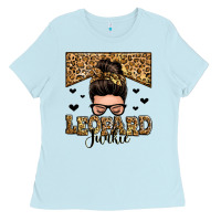 Baby Blue leopard junkie messy bun Ladies Tee - Zillion Design Studio