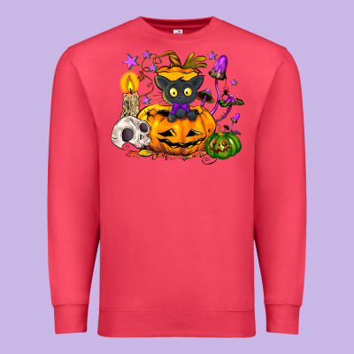Black Cat Pumpkin Premium Sweatshirt Designed By Nancycooperartshop