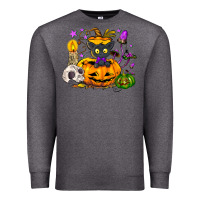 Charcoal Heather Black cat pumpkin Premium Sweatshirt - NancyCooperArtShop