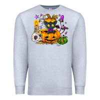 Heather Grey Black cat pumpkin Premium Sweatshirt - NancyCooperArtShop