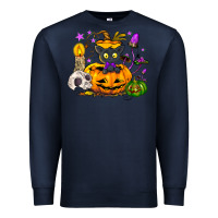 Navy Black cat pumpkin Premium Sweatshirt - NancyCooperArtShop