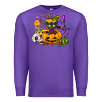 Purple Black cat pumpkin Premium Sweatshirt - NancyCooperArtShop