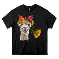 Black alpaca with sunflowers and bandana Heavy Core Tee - BarkalooDesign