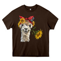 Chocolate Brown alpaca with sunflowers and bandana Heavy Core Tee - BarkalooDesign