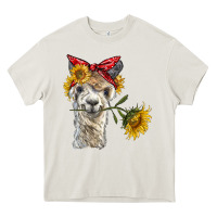Cream alpaca with sunflowers and bandana Heavy Core Tee - BarkalooDesign