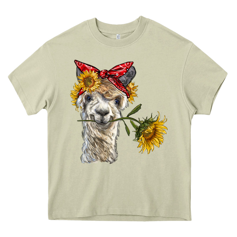 Alpaca With Sunflowers And Bandana Heavy Core Tee by BarkalooDesign | Teevron
