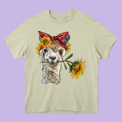 Alpaca With Sunflowers And Bandana Heavy Core Tee Designed By Barkaloodesign