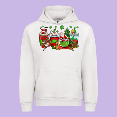 Christmas Santa Claus Coffee Cups Urban Hoodie Designed By Oliviacreatesart