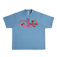 Pebble Blue floral love and kiss Urban Heavy Tee - AdoDesignShop