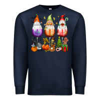 Navy Hallothanksmas wine glasses and gnomes Premium Sweatshirt - texasbilliewilder