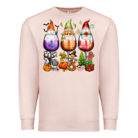 Pale Pink Hallothanksmas wine glasses and gnomes Premium Sweatshirt - texasbilliewilder