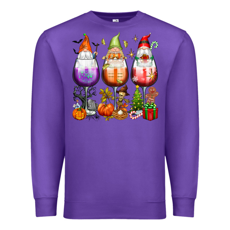 Hallothanksmas Wine Glasses And Gnomes Premium Sweatshirt by texasbilliewilder | Teevron
