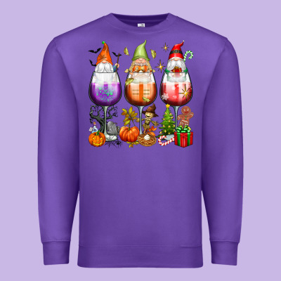 Hallothanksmas Wine Glasses And Gnomes Premium Sweatshirt Designed By Texasbilliewilder