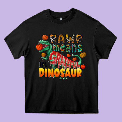 Rawr Means Grateful In Dinosaur Heavy Core Tee Designed By Cowhidedigitalart