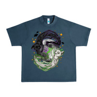 Midnight Navy Magical cats ghost with moon Halloween Urban Heavy Tee - NancyCooperArtShop