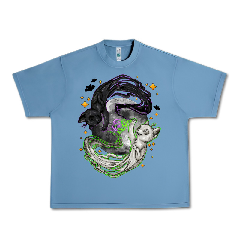 Magical Cats Ghost With Moon Halloween Urban Heavy Tee by NancyCooperArtShop | Teevron