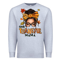 Heather Grey one thankful mama afro messy bun Premium Sweatshirt - texasbilliewilder