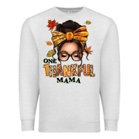 Oatmeal Heather one thankful mama afro messy bun Premium Sweatshirt - texasbilliewilder