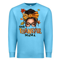 Ocean Blue one thankful mama afro messy bun Premium Sweatshirt - texasbilliewilder