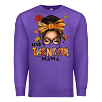 Purple one thankful mama afro messy bun Premium Sweatshirt - texasbilliewilder