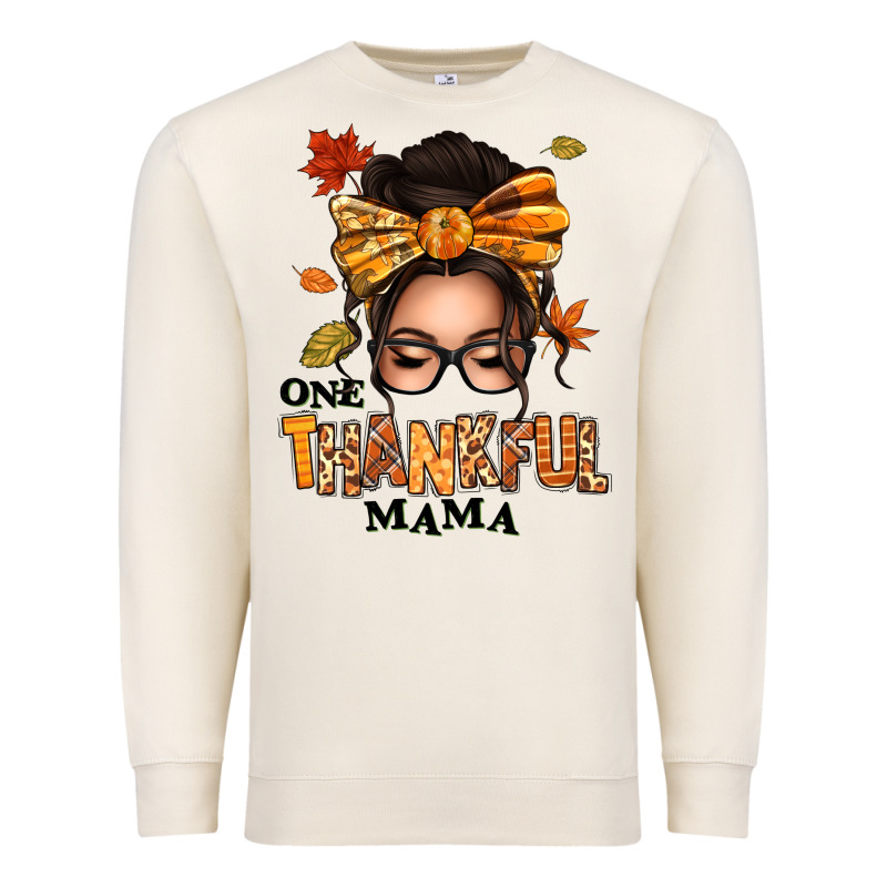 One Thankful Mama Afro Messy Bun Premium Sweatshirt by texasbilliewilder | Teevron