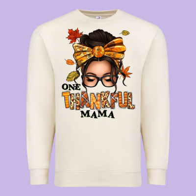 One Thankful Mama Afro Messy Bun Premium Sweatshirt Designed By Texasbilliewilder