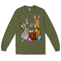 Army Green Bunnys carrots eggs with basket Easter Long Sleeve Tee - NancyCooperArtShop