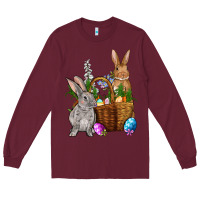 Burgundy Bunnys carrots eggs with basket Easter Long Sleeve Tee - NancyCooperArtShop