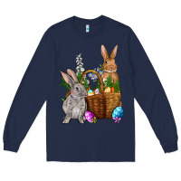 Navy Bunnys carrots eggs with basket Easter Long Sleeve Tee - NancyCooperArtShop
