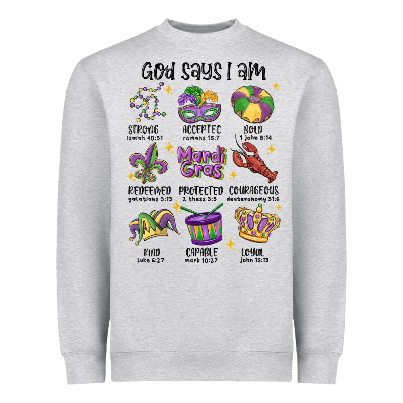 God Says I Am Mardi Gras Heavyweight Sweatshirt by MaliasSmallBusiness | Teevron