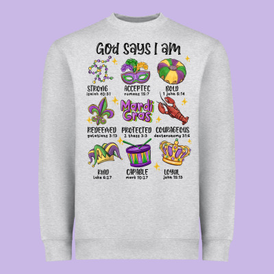 God Says I Am Mardi Gras Heavyweight Sweatshirt Designed By Maliassmallbusiness