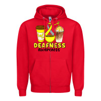 Red deafness awareness coffee cups Zipper Hoodie - Artiststas