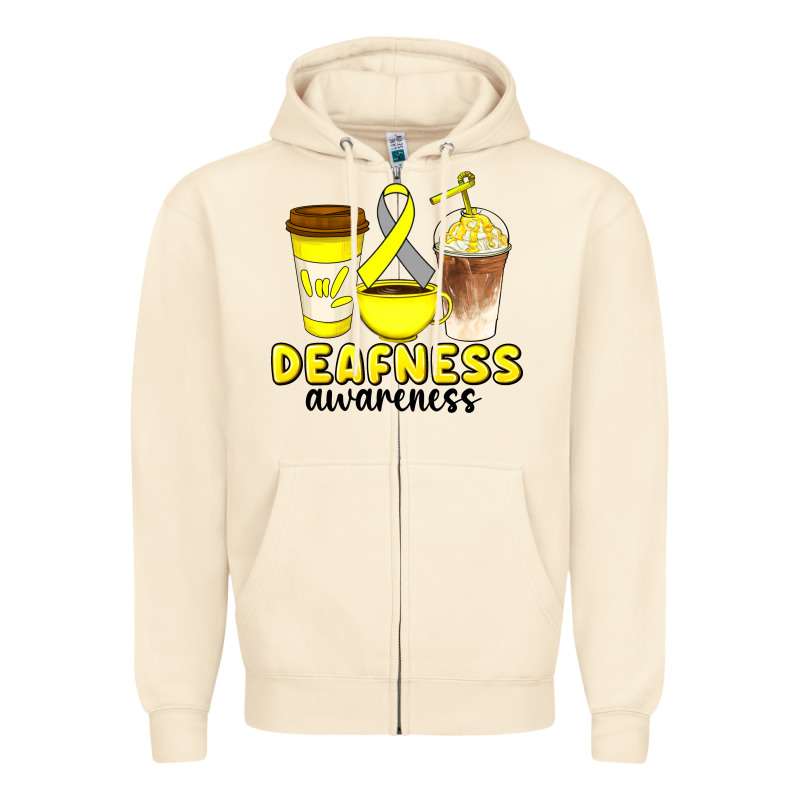 Deafness Awareness Coffee Cups Zipper Hoodie by Artiststas | Teevron