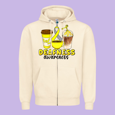 Deafness Awareness Coffee Cups Zipper Hoodie Designed By Artiststas