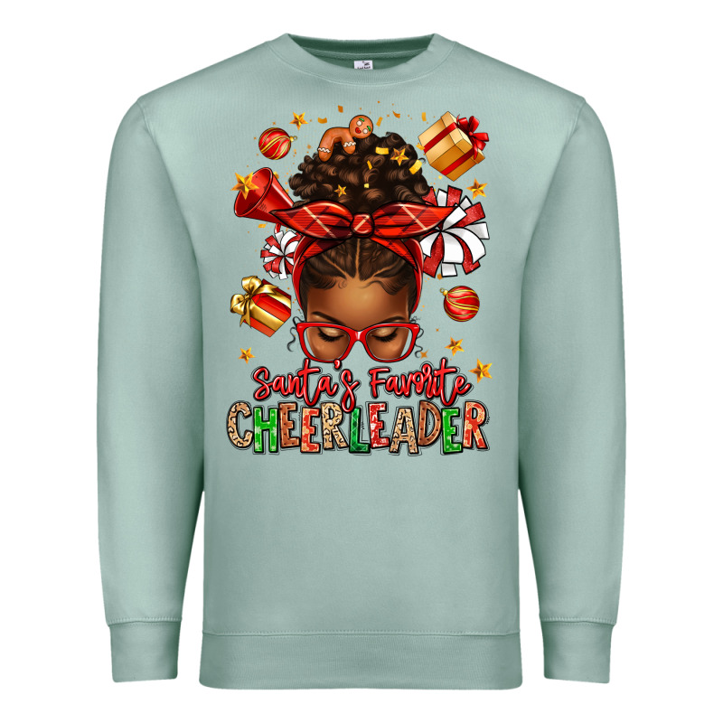 Santa's Favorite Cheerleader Afro Messy Bun Premium Sweatshirt by texasbilliewilder | Teevron